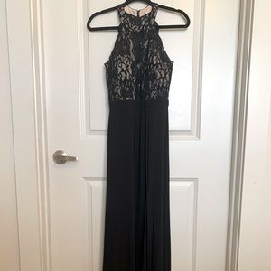 Morgan & Co black lace and nude long dress